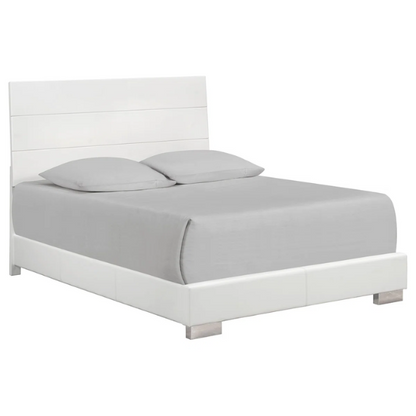 Modern 4-Piece Queen Bedroom Set in White High Gloss with LED Lighting, Touch-Activated Headboard, and Sleek Chrome Accents