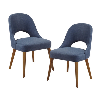Textured Fabric Dining Side Chairs (Set of 2) – Solid Wood Frame with Mediterranean or Pecan Finish, High-Density Foam Fill & Rounded Back Design