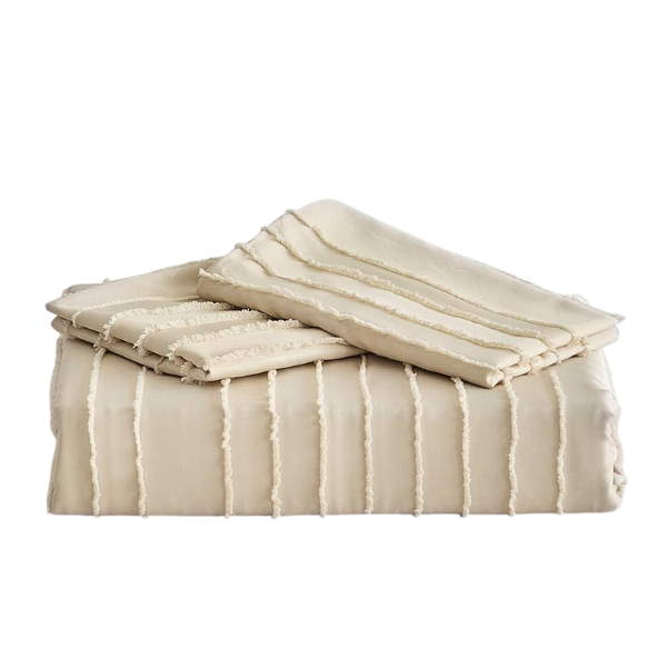 Luxurious Tufted Duvet Cover Set – Queen Size | Striped Textured Boho Bedding | Ultra-Soft Washed Microfiber | 3-Piece Set