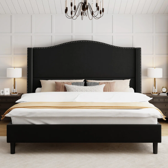 Luxurious Velvet Upholstered Metal Platform Bed – Full/Double Size with Sleek & Stylish Design