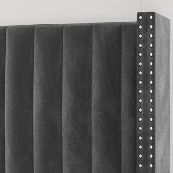 Velvet Upholstered Queen Size Platform Bed with Tufted Button Detail on Headboard