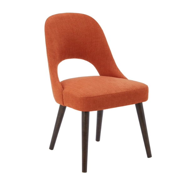 Textured Fabric Dining Side Chairs (Set of 2) – Solid Wood Frame with Mediterranean or Pecan Finish, High-Density Foam Fill & Rounded Back Design