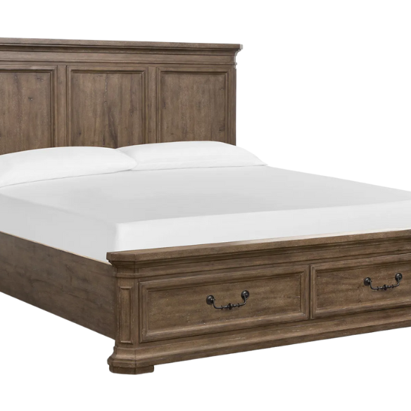 Transitional Brown 3-Piece Queen Bedroom Set – LED Light Bed with Industrial Accents and Rustic Birch Veneer, Featuring 2 Nightstands