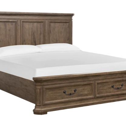 Transitional Brown 3-Piece Queen Bedroom Set – LED Light Bed with Industrial Accents and Rustic Birch Veneer, Featuring 2 Nightstands