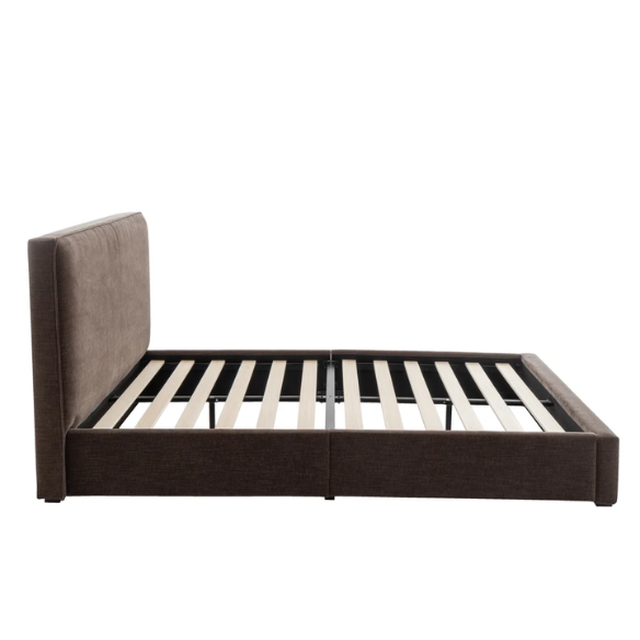 Elegant Brown Queen Size Upholstered Bed with Soft Bouclé Polyester Fabric – Modern and Stylish