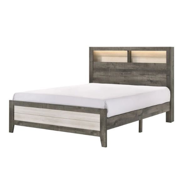 Stylish 6-Piece LED Platform Queen Bedroom Set in Cream and Brown – Modern Elegance with Ambient Lighting