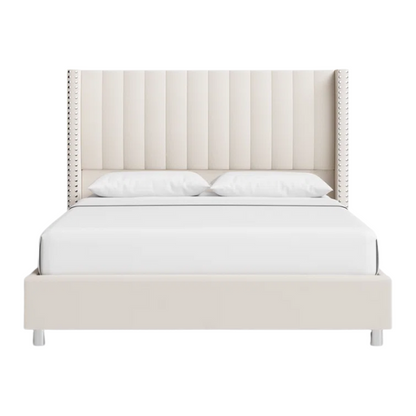 Velvet Upholstered Queen Size Platform Bed with Tufted Button Detail on Headboard