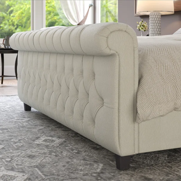 Luxurious Queen Size Upholstered Sleigh Bed with Button Tufting and Rich Chenille Fabric