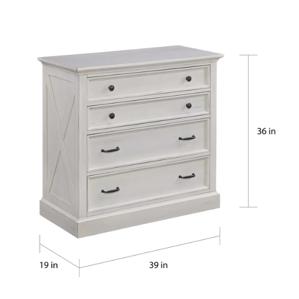 Farmhouse-Style 3-Piece X-Detail King Bed, Nightstand, and Chest Set with Weathered White Coating