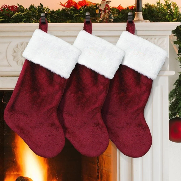 Classic Burgundy & White Christmas Stocking – Personalized Holiday Decor