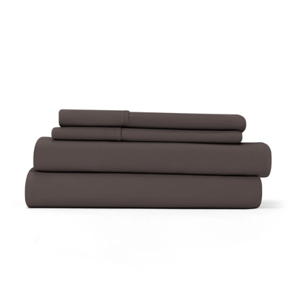 Brown Deep Pocket Microfiber Sheet Set – 4-Piece Soft, Wrinkle-Free Bedding with Pillowcases