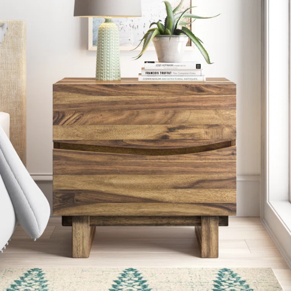 Boho-Inspired Configurable Bedroom Set with Bold Design, Solid Wood Construction, and Wavy Accents - Includes Platform Bed, Nightstand, and 6-Drawer Dresser in Rich Brown Finish
