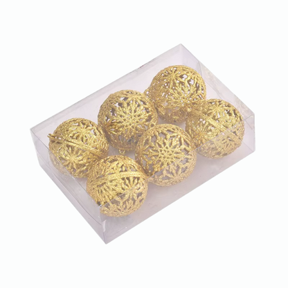 Gold Glitter Snowflake Christmas Ball Ornaments – Set of 6 Decorative Holiday Baubles