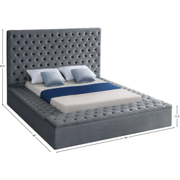 Elegant Velvet Upholstered King Size Platform Storage Bed with Tufted Headboard and Slats