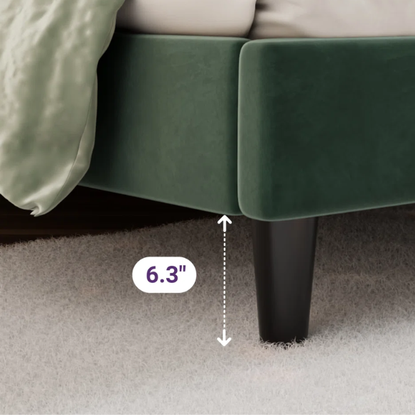 Luxurious Upholstered Platform Bed – Full/Double Size with Velvet Upholstery and Striped Headboard for Elegant Comfort