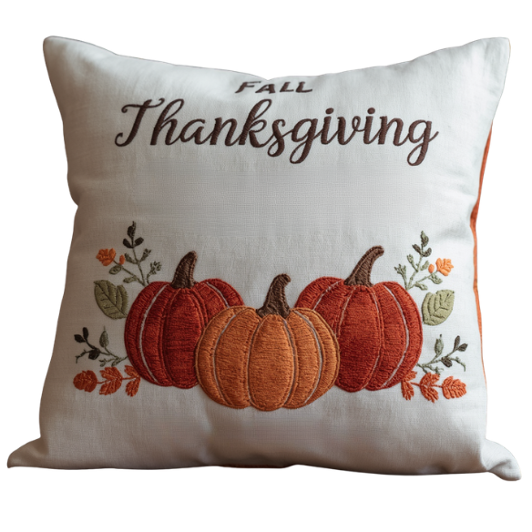 Sage, Burnt Orange & Mocha Embroidered Fall Thanksgiving Pillow