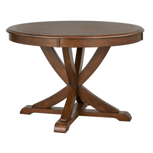 Charming Country-Style Dining Set with Rustic Appeal – Round Table & Geometric Back Chairs