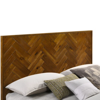 Industrial Mid-Century Modern Platform Bedroom Set with Herringbone Design Headboard – Stylish and Versatile