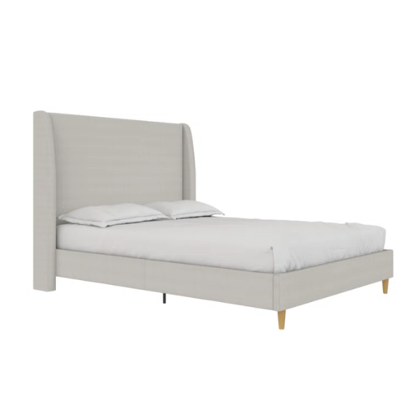 Luxurious Queen Size Upholstered Wingback Bed in Soft Linen Fabric