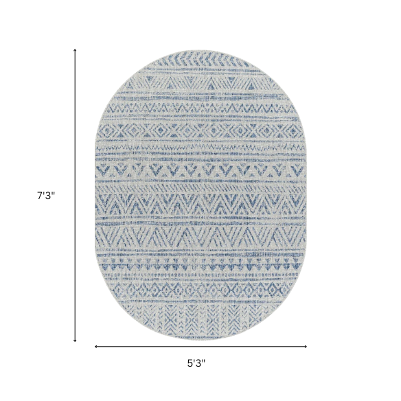 Striped Geometric Area Rug – Blue & Taupe, Durable Polypropylene, Low-Pile Design for High-Traffic Indoor/Outdoor Spaces