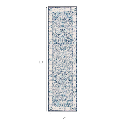 Distressed Oriental-Inspired Indoor Rug – Blue and White Medallion Pattern, Stain-Resistant, Fade-Resistant, Perfect for Traditional & French Country Décor