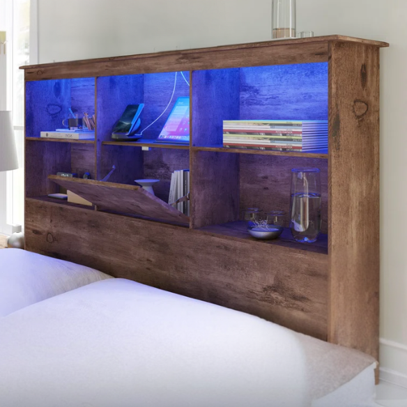 Innovative LED Bookcase Bed – Full/Double Size with Built-In Storage, Sleek Design, and LED Lighting for Modern Living