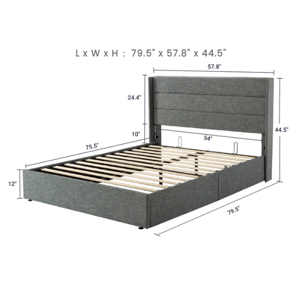 Luxurious Linen Upholstered Hydraulic Lift-Up Storage Platform Bed – Full/Double Size with Sleek Design & Maximized Space