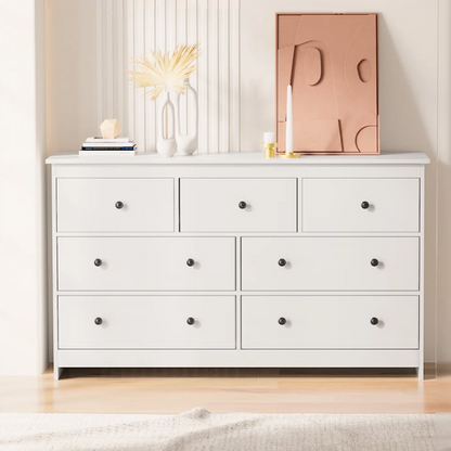 Classic & Modern 7-Drawer Dresser with Matte Wood Finish and Elegant Metal Knobs
