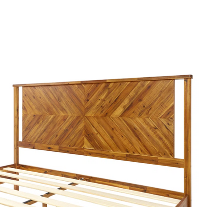 Solid Wood Platform King Size Bed with Headboard – Rustic Wood Frame with Steel Reinforcement for Ultimate Stability and Comfort