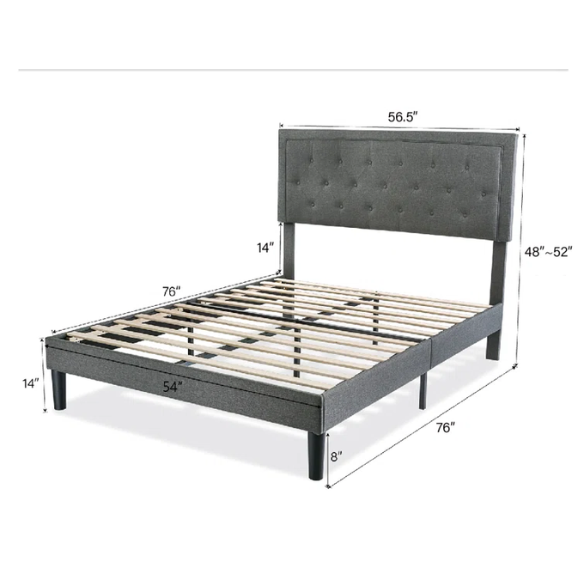 Tufted Upholstered Platform Bed – Full/Double Size with Linen Fabric, Elegant Design for Comfortable Bedrooms