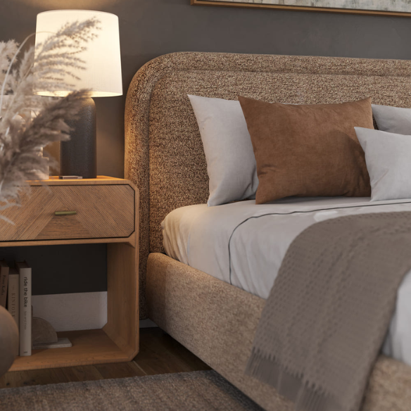 Premium Upholstered Aurora Lift-Up Storage Bed with Elegant Boucle Performance Fabric, Plush Foam-Padded Headboard, and Spacious Under-Bed Storage for a Clutter-Free Bedroom