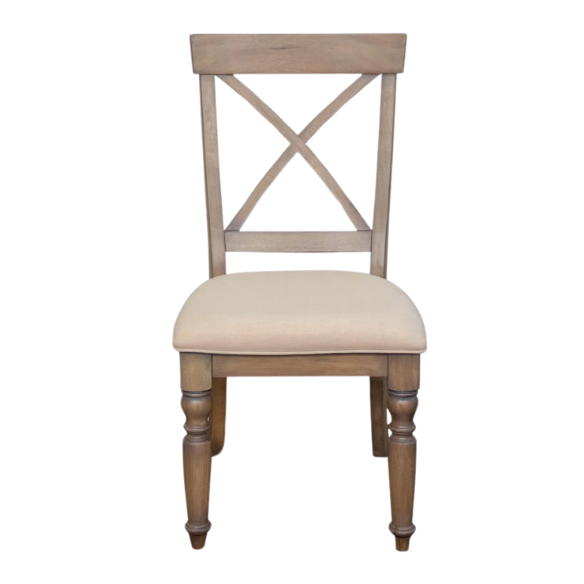 Taupe Weathered Driftwood Dining Chair with Beige Linen Cushion – Coastal Cottage Style Seating