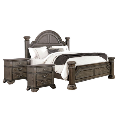 Elegant Traditional 3-Piece Wood Poster Bedroom Set with Beaded Trim, Reeded Posts, and USB Nightstands