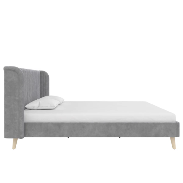 King Size Upholstered Wingback Platform Bed – Luxe Velvet Headboard with Vertical Tufting, Mid-Century Modern Design, and Space-Saving Wooden Frame