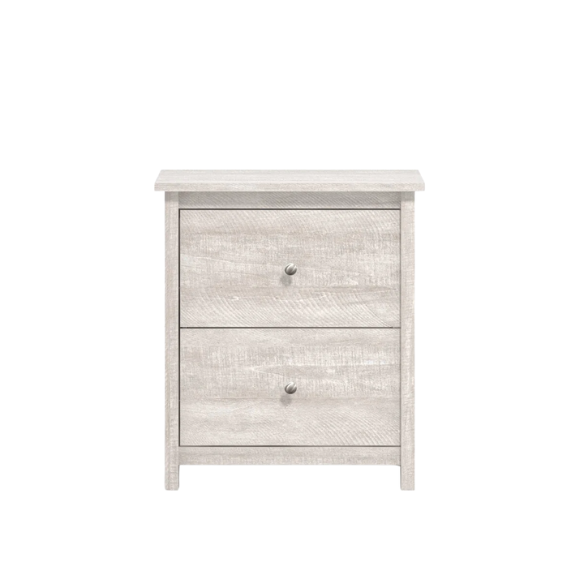 2-Drawer Nightstand – Neutral Engineered Wood, Streamlined Rectangular Design, Four Block Legs, Convenient Storage with Roller-Glide Drawers & Metal Knobs, Perfect for Traditional & Contemporary Bedroom