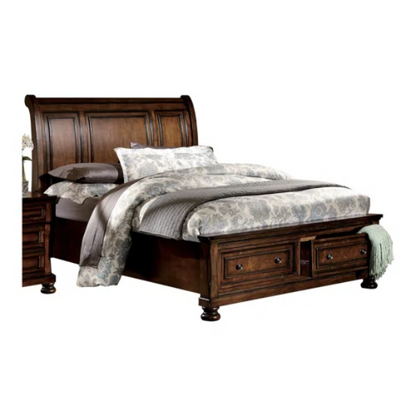 Transitional 3-Piece Queen Platform Bedroom Set with Hidden Storage – Includes Nightstand, Dresser, and Bed with Traditional Bun Feet and Rich Medium Brown Finish