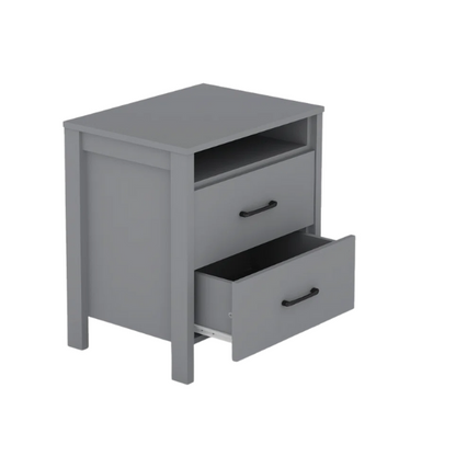 22.7" 2-Drawer Nightstand – Space-Saving Modern Minimalism, Engineered Wood with Clean-Lined Silhouette, Neutral Finish, Open Cubby & 2 Spacious Drawers for Bedroom Storage, Ideal for Tech & Accessories