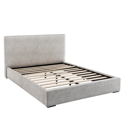Elegant Grey Queen Size Upholstered Bed with Soft Bouclé Polyester Fabric – Modern and Stylish