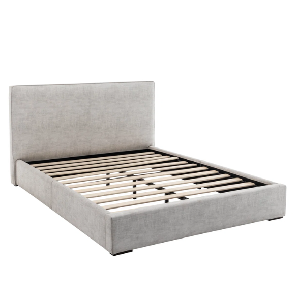 Elegant Grey Queen Size Upholstered Bed with Soft Bouclé Polyester Fabric – Modern and Stylish