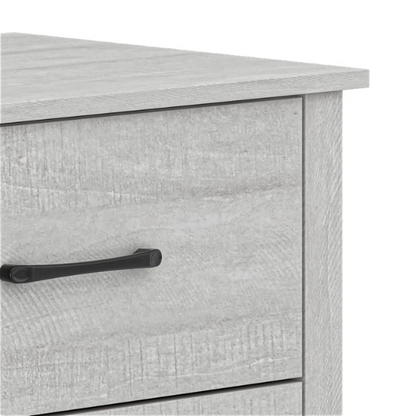 Modern 6-Drawer Double Dresser with Flared Feet and Sleek Black Metal Handles