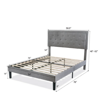 Tufted Upholstered Platform Bed – Full/Double Size with Linen Fabric, Elegant Design for Comfortable Bedrooms