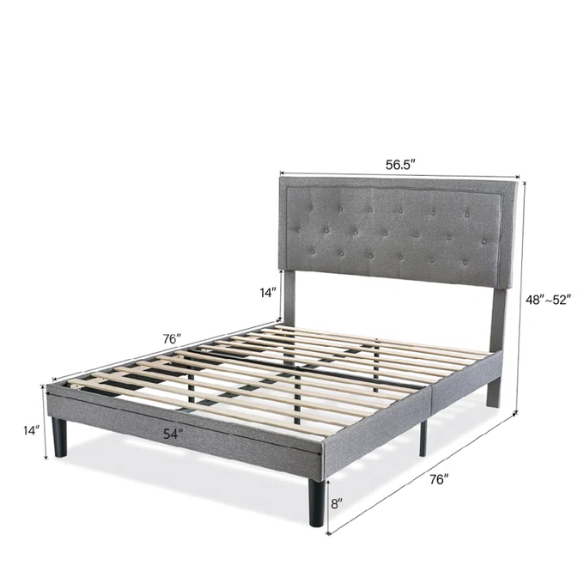 Tufted Upholstered Platform Bed – Full/Double Size with Linen Fabric, Elegant Design for Comfortable Bedrooms