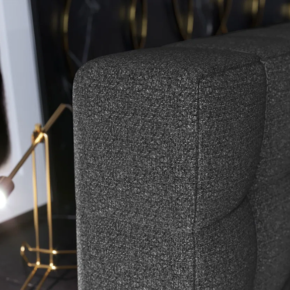 Upholstered Platform Bed with Square-Tufted Headboard, Basketweave Design, and Solid Eucalyptus Wood Frame – No Box Spring Needed