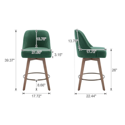 Modern Counter Height Swivel Bar Stool – Upholstered Faux Leather/Polyester Blend Seat, Solid Beech Wood Frame, Ergonomic High Back, Bronze Metal Footrest, 300lb Capacity for Kitchen, Bar, or Pub