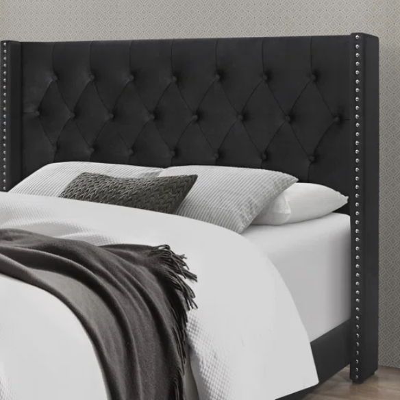 Queen Size Upholstered Low Profile Bed with Glamorous Button Tufted Foundation – Elegant and Timeless Design