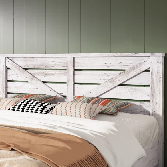 Farmhouse Classic Bed Frame with 49.2" Barn Door-Inspired Headboard, Ample Under-Bed Storage, Sturdy Metal Frame, and Silent Cotton Padding for Peaceful Sleep