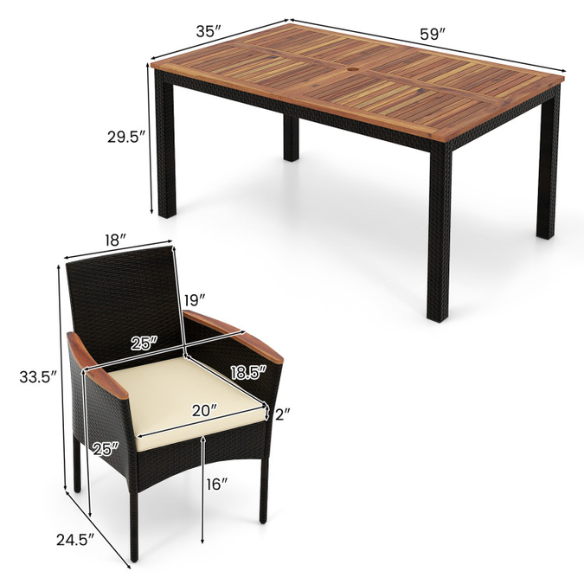 7-Piece Patio Dining Set | Wicker Outdoor Dining Set with Acacia Wood Table | Perfect for Garden and Yard Gatherings