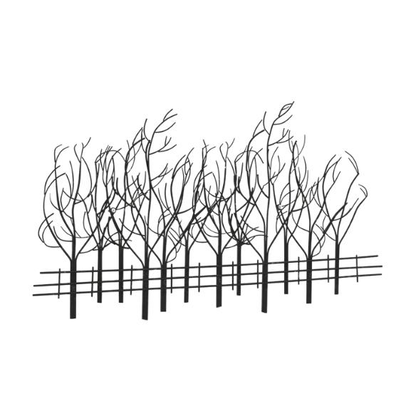 Metal Field of Twelve Trees Wall Décor – Handcrafted Iron Sculpture with Nature-Inspired Design and Snow Accent
