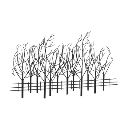 Metal Field of Twelve Trees Wall Décor – Handcrafted Iron Sculpture with Nature-Inspired Design and Snow Accent