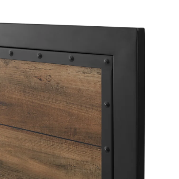 Rustic Industrial Queen Size Bed with Wood-Look Center – Sturdy and Stylish Design